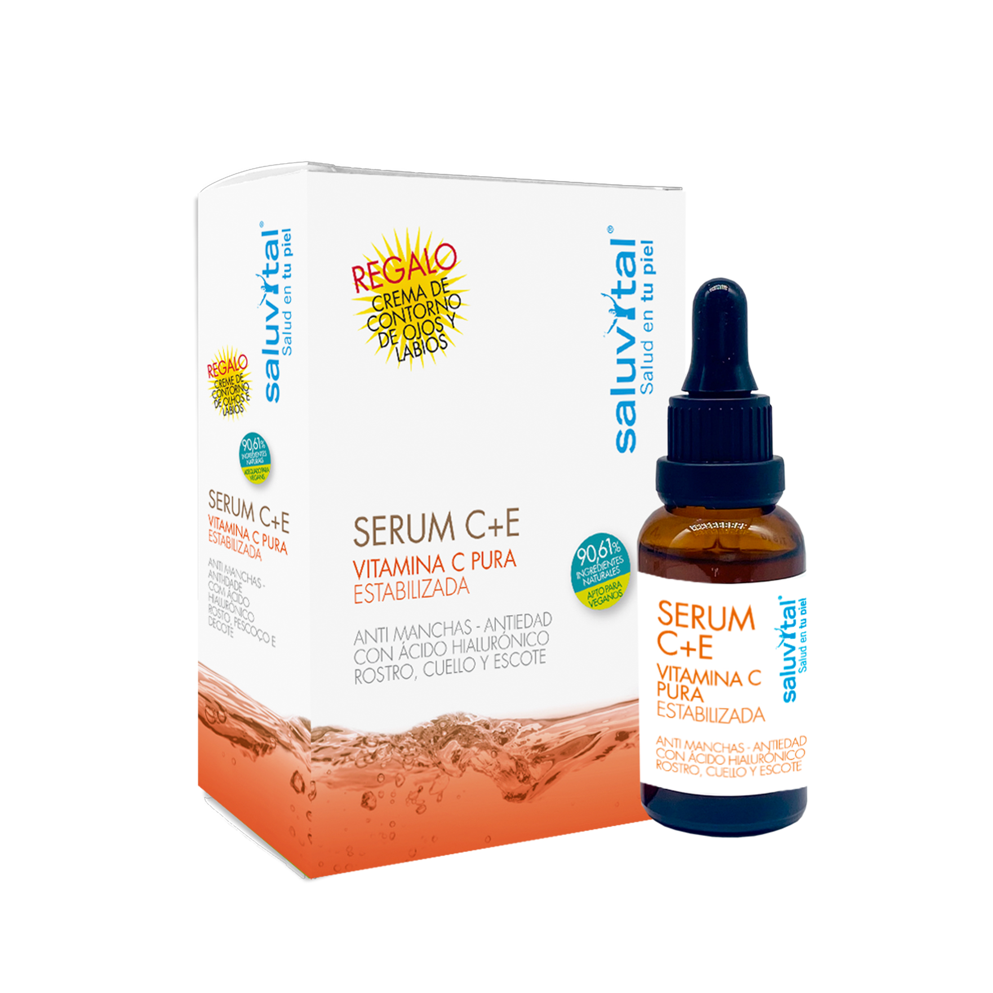 Sérum antiedad con Vitamina C Pura estabilizada + Vitaminas E y B | Sérum anti manchas | 30ml | Regalo Crema Contorno de Ojos y Labios 10ml