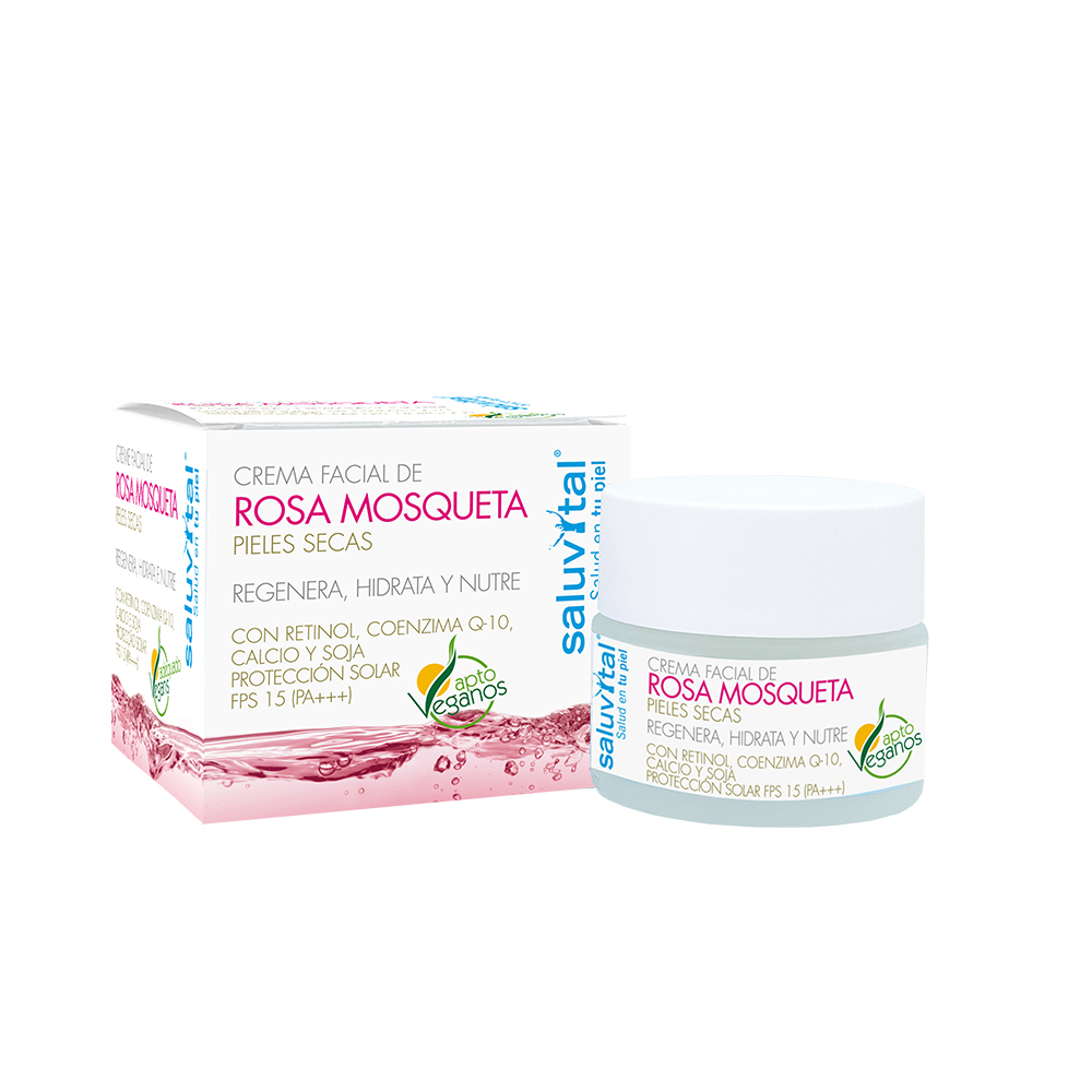 Crema Facial Hidratante | Aceite de Rosa Mosqueta y Retinol | Regenera la Piel y Retrasa los Signos de la Edad | con protección solar FPS15 | Especial pieles secas | 50 ml.