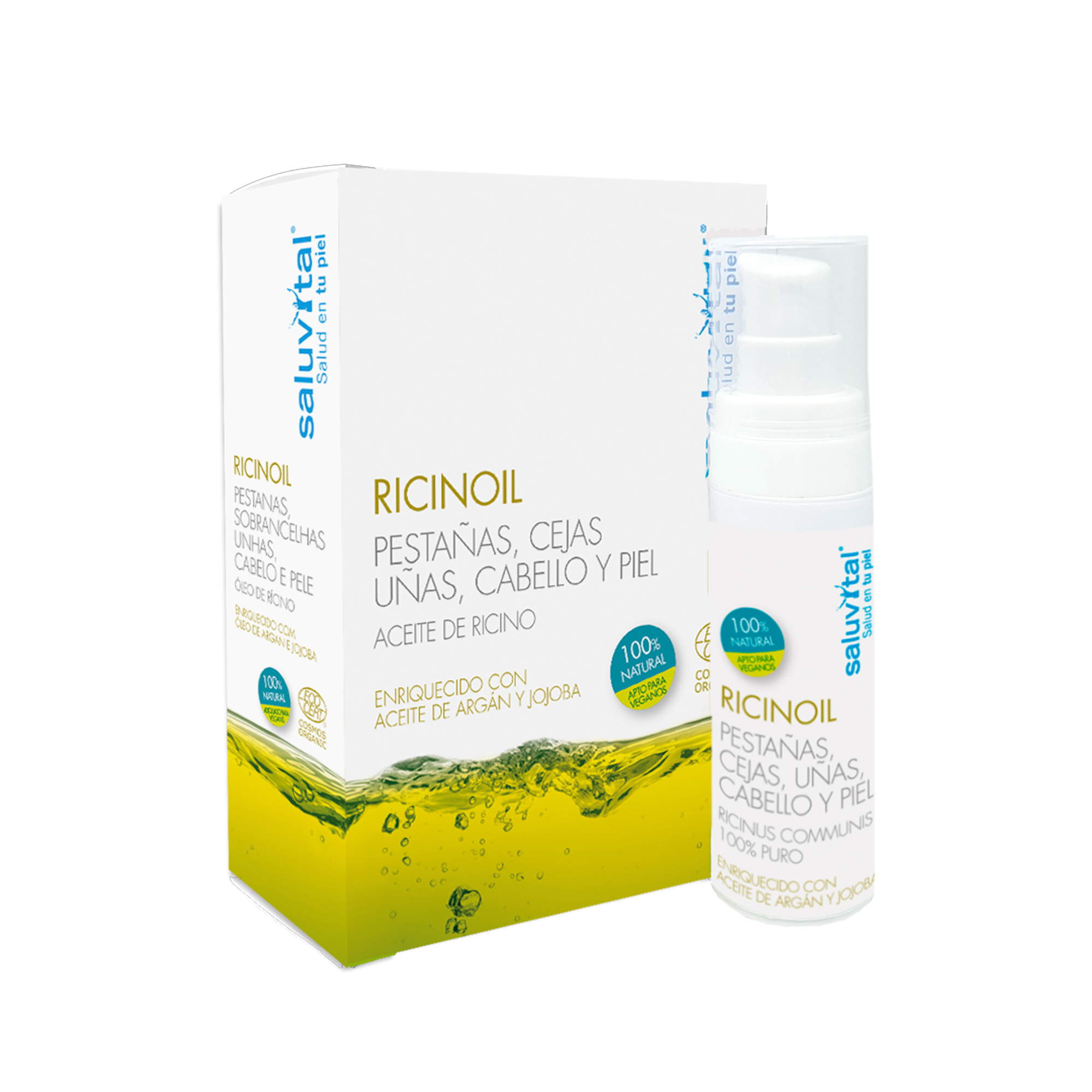 Ricinoil | Aceite de Ricino 100% Puro | Certificación Ecológica ECOCERT | Con Aceite de Argán y Jojoba | 30 ml